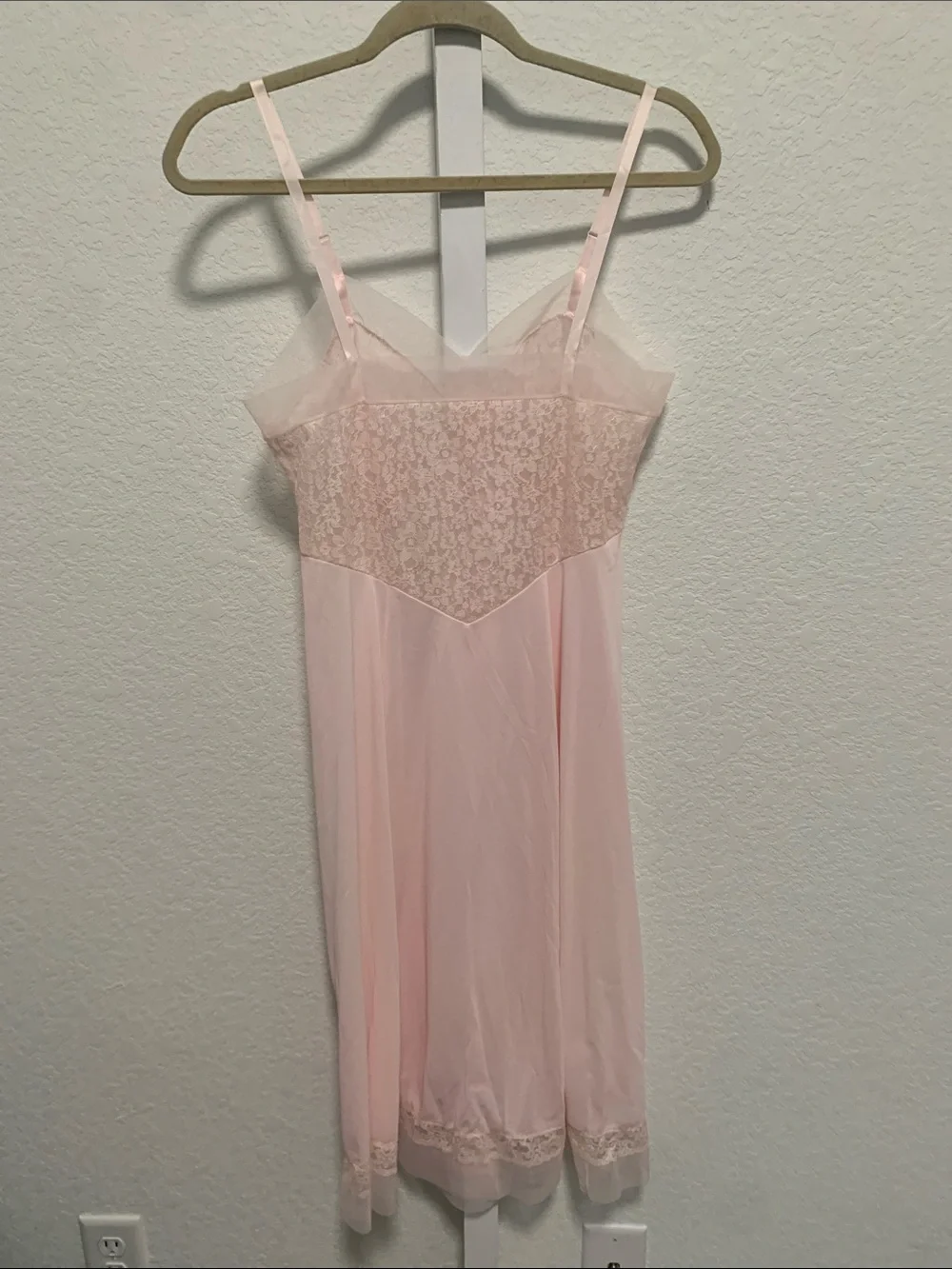 Vintage Light Pink Lace-Trim Slip Dress